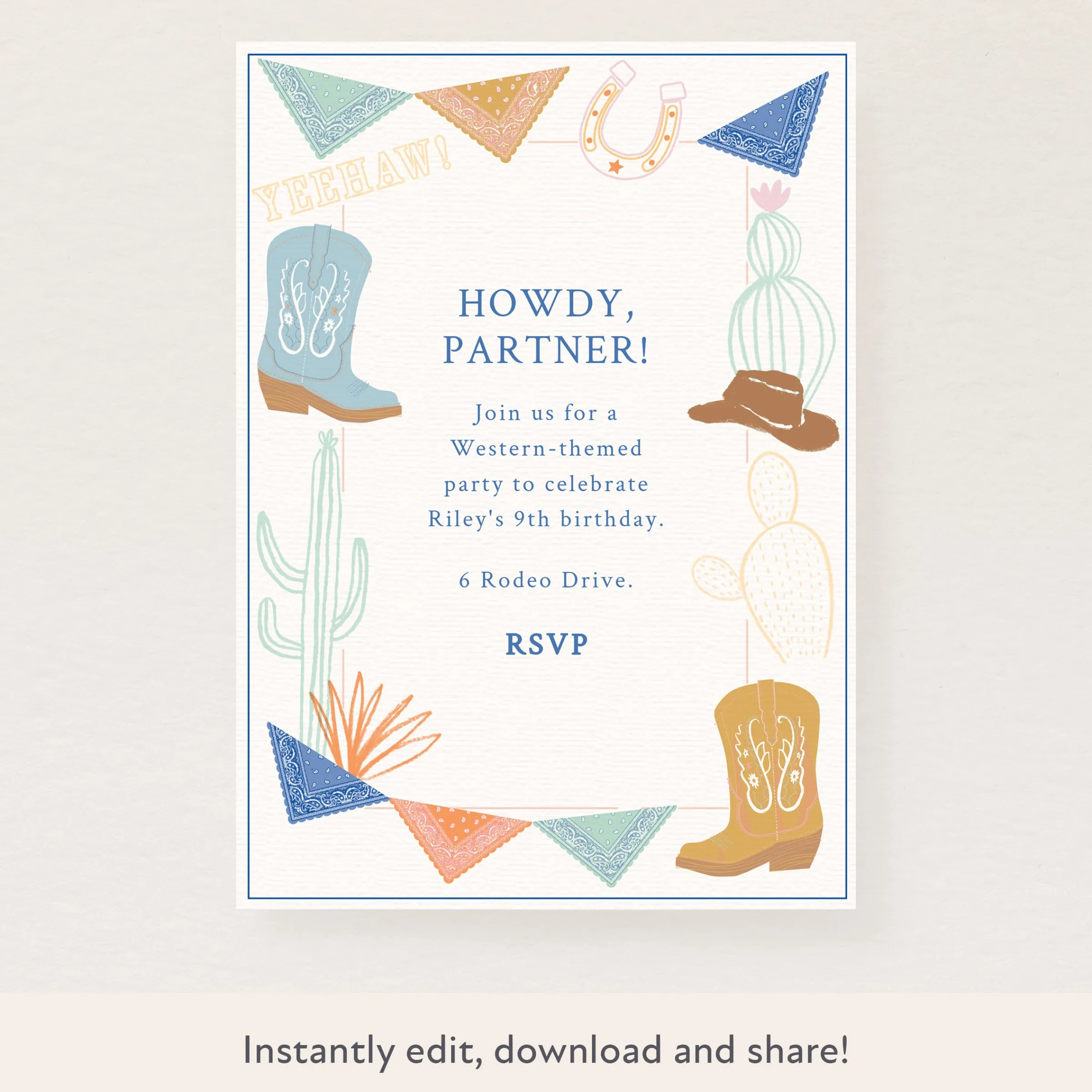 Western Download & Print Invitation>Meri Meri Hot