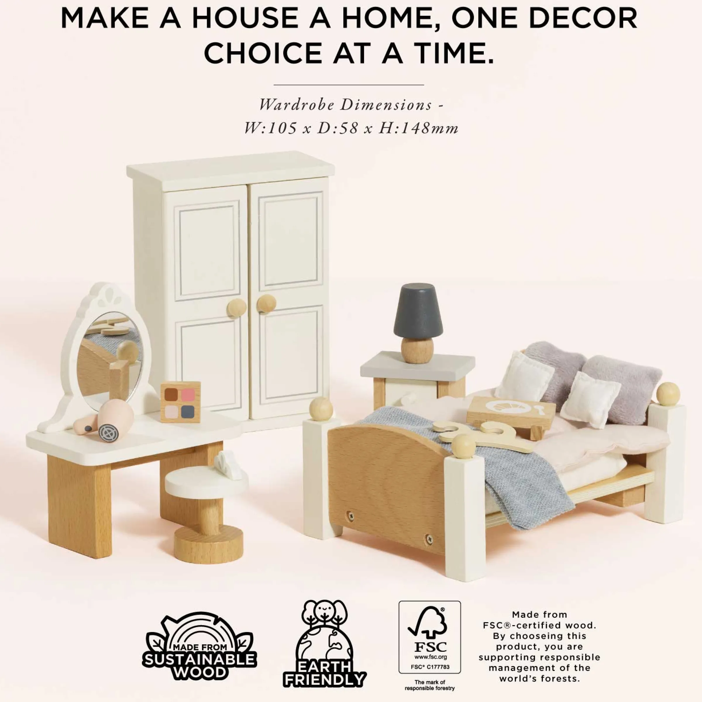 Wooden Dolls house Bedroom>Meri Meri Fashion