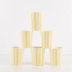Yellow Stripe Cups (x 8)>Meri Meri New